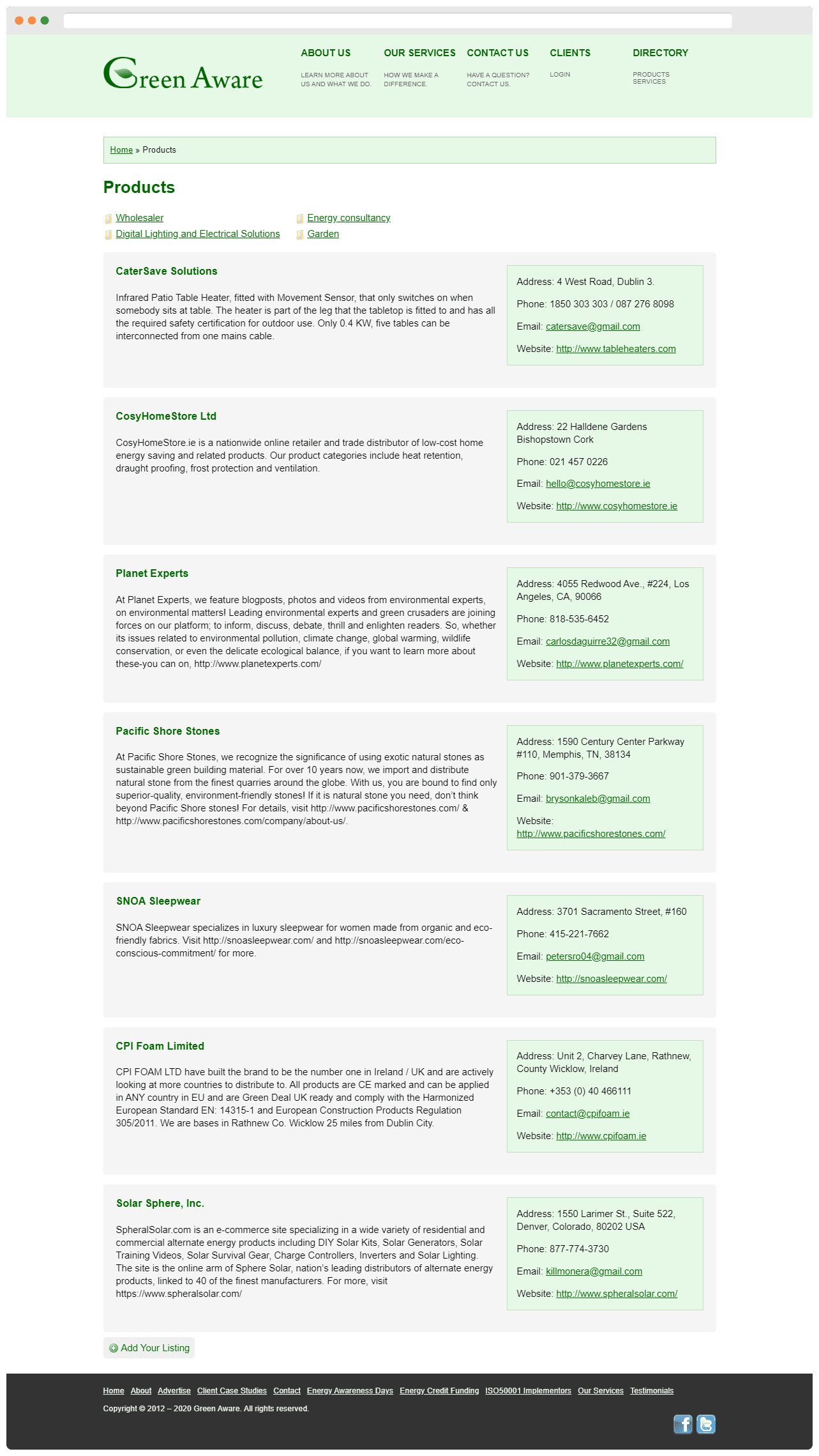 Green Aware Directory Page